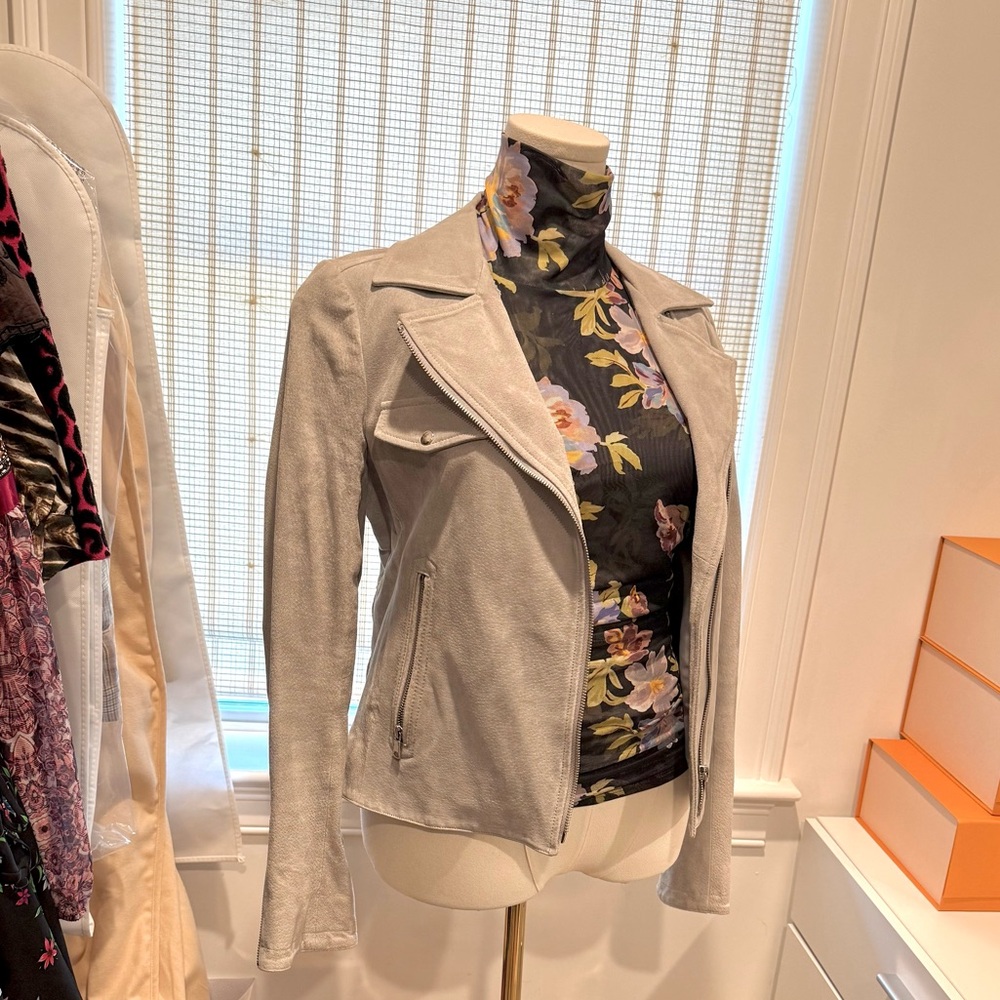 Saks Fifth Avenue Light Gray Suede Moto Jacket